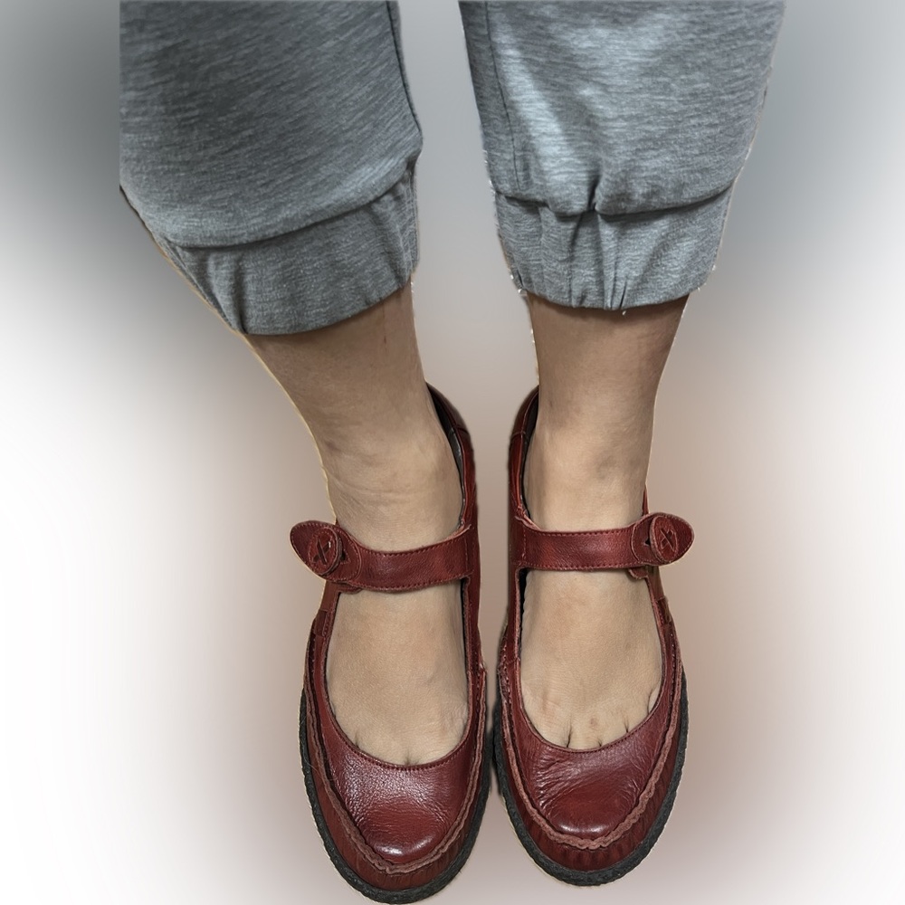 PIKOLINOS Red Mary Jane Leather Flat Shoe Boho Coastal Festival Cottage Core Art
